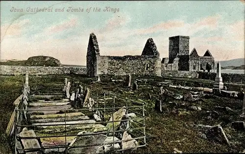 Ak Isle of Iona Schottland, Kathedrale und Königsgräber