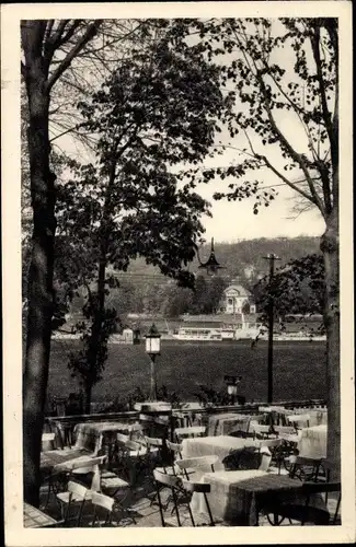 Ak Dresden Ost Kleinzschachwitz, Kurhaus, Blick von der Terrasse nach der Elbe