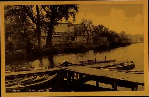 Ak Stade in Niedersachsen, Bei der Insel, Boote