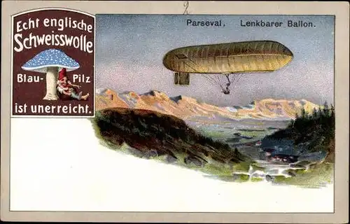 6 alte Ak Die Luftschifffahrt, BlauPilz Echt englische Schweißwolle ist unerreicht, diverse Ansichte