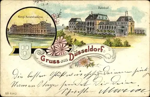 Litho Düsseldorf am Rhein, Bahnhof, Königliche Kunstakademie