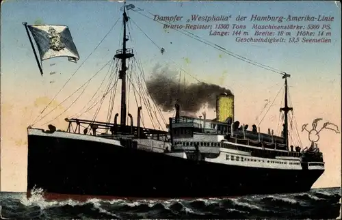 Ak Dampfer Westphalia, HAPAG