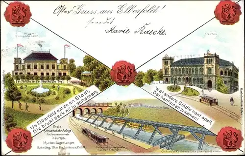 Litho Elberfeld Wuppertal in Nordrhein Westfalen, Zoologischer Garten, Schwebebahn, Stadthalle