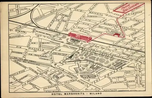 Stadtplan Ak Milano Mailand Lombardia, Hotel Margherita, Via S. Gregorio, 30