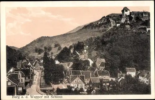 Ak Burg an der Wupper Solingen, Panorama mit Schloss Burg