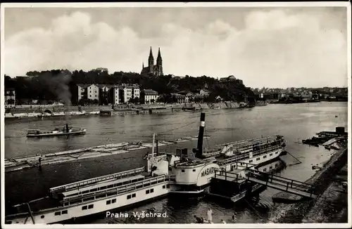 Ak Praha Prag, Salondampfer Masaryk, Stadtbild