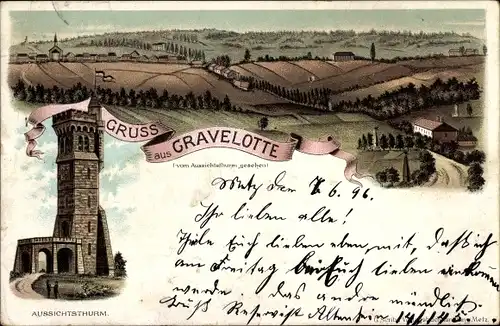 Litho Gravelotte Lothringen Moselle, Landschaft vom Aussichtsturm aus gesehen