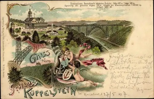 Litho Küppelstein Westhausen Remscheid im Bergischen Land, Brücke, Engel, Wappen, Restaurant