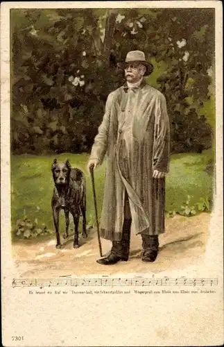 Litho Fürst Otto von Bismarck mit Hund