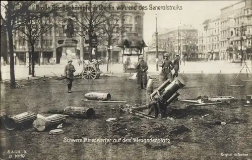 Ak Berlin Mitte, Straßenkämpfe, Schwere Minenwerfer auf dem Alexanderplatz, März 1919, Generalstreik