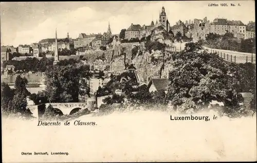 Ak Luxemburg, Descente de Clausen, Vue générale