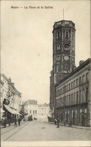 Ak Menin Menen Meenen Lys Westflandern, La Place et le Beffroi