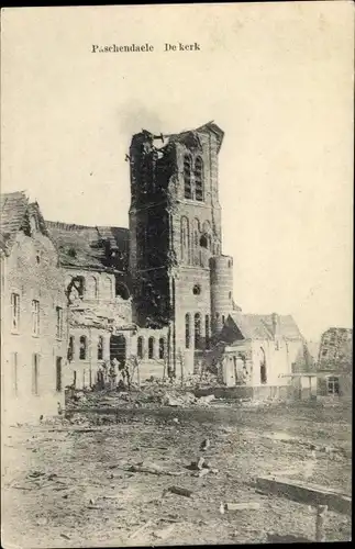 Ak Paschendaele Passendale Westflandern, De kerk, zerstörte Kirche