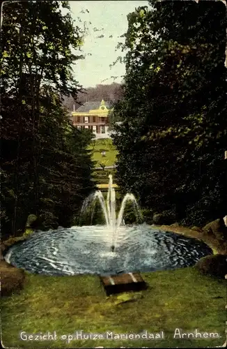 Ak Arnhem Gelderland Niederlande, Gezicht op Huize Mariendaal, Springbrunnen