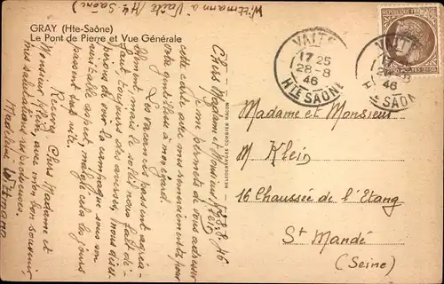 Ak Gray Haute Saône, Le Pont de Pierre et Vue Generale