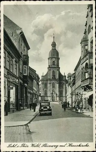 Ak Suhl in Thüringen, Steinweg, Kreuzkirche, Automobil