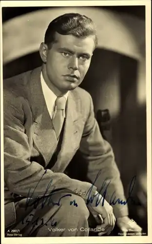 Ak Schauspieler Volker von Collande, Portrait, Autogramm