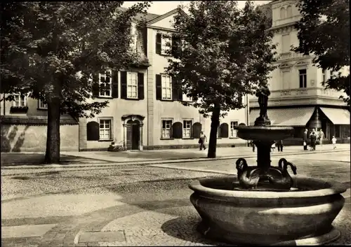 Ak Weimar in Thüringen, Schillerhaus mit Gänsemännchenbrunnen