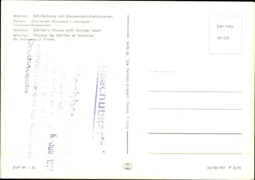 Ak Weimar in Thüringen, Schillerhaus mit Gänsemännchenbrunnen