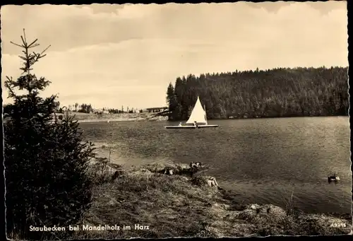 Ak Mandelholz Elend Oberharz am Brocken, Staubecken, Segelboot