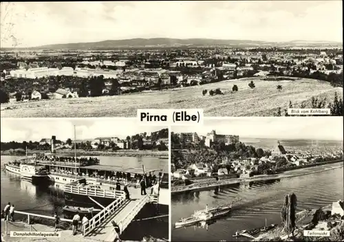 Ak Pirna an der Elbe, Blick vom Kohlberg, Teilansicht, Dampfschiffanlegestelle