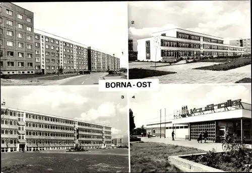 Ak Borna in Sachsen, Magdeborner Straße, Kinderkombination Borna Ost, POS Lenin, HO Kaufhalle