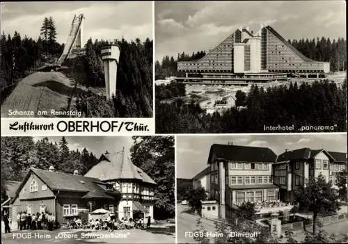 Ak Oberhof im Thüringer Wald, Schanze am Rennsteig, Interhotel panorama, FDGB-Heim Dimitroff