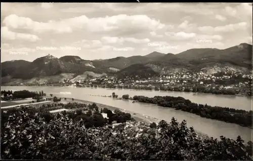 Ak Königswinter am Rhein, Drachenfels, Siebengebirge, Panorama, Fluss