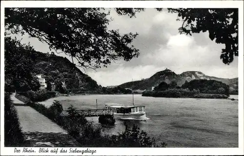 Ak Königswinter am Rhein, Der Rhein, Blick auf das Siebengebirge, Schiff, Anleger