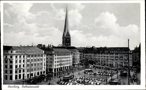 Ak Hamburg Mitte Altstadt, Rathausmarkt, Kirchturm