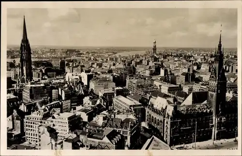 Ak Hamburg Mitte Altstadt, Panorama der Stadt, Kirchtürme