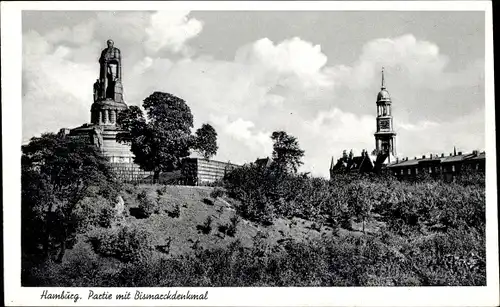 Ak Hamburg Mitte Altstadt, Partie mit Bismarckdenkmal