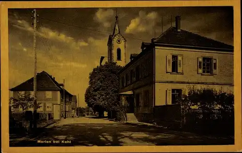 Ak Marlen Goldscheuer Kehl am Rhein, Partie im Ort, Kirchturm