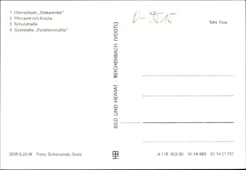 Ak Mosel Zwickau in Sachsen, Oberschule Makarenko, Pfarramt, Kirche, Schulstraße, Forellenmühle