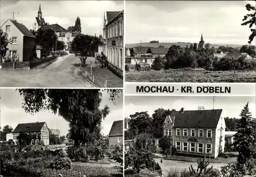 Ak Mochau Döbeln in Sachsen, Panorama, Straßenansicht, Kirche