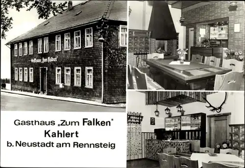 Ak Kahlert Neustadt am Rennsteig Großbreitenbach, Gasthaus zum Falken, Innen und Außen