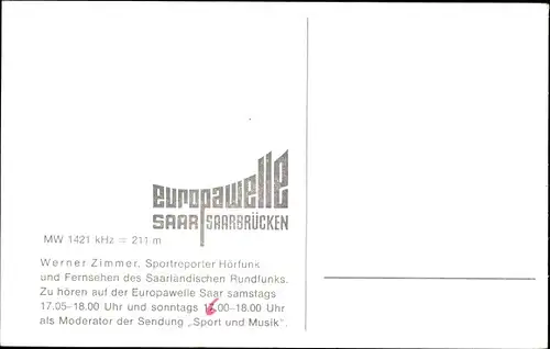 Ak Fernsehmoderator Werner Zimmer, Portrait, Autogramm