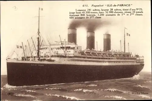 Ak Dampfer Ile de France, CGT, French Line