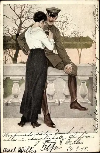 Künstler Ak Wennerberg, Bruno, Auf Urlaub, Soldat hat Ausgang, Am Seeufer mit einer Frau