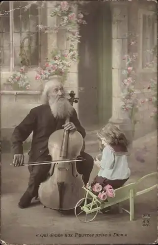 Ak Alter Mann spielt Cello, Kind