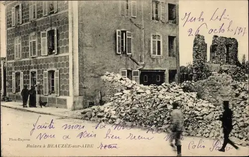 Ak Beauzée sur Aire Beausite Meuse, Ruinen