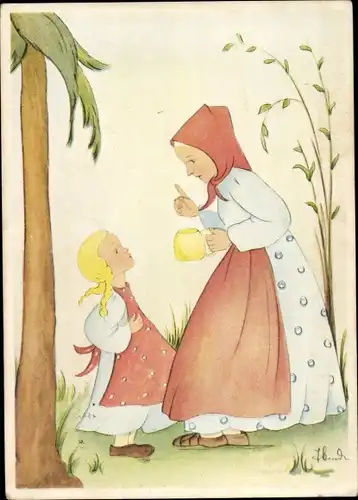 Künstler Ak Grimms Märchen, Der süße Brei