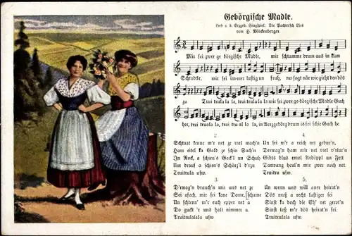 Lied Ak Mückenberger, Hilmar, Gebörgische Madle, Junge Frauen in Tracht, Erzgebirge