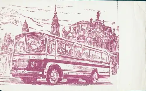 Künstler Ak Dietzel, A., VEB Verkehrsbetriebe der Stadt Dresden, Stadtrundfahrt mit Kraftomnibus