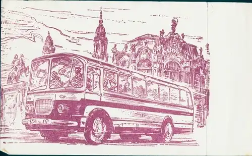 Künstler Ak Dietzel, A., VEB Verkehrsbetriebe der Stadt Dresden, Stadtrundfahrt mit Kraftomnibus