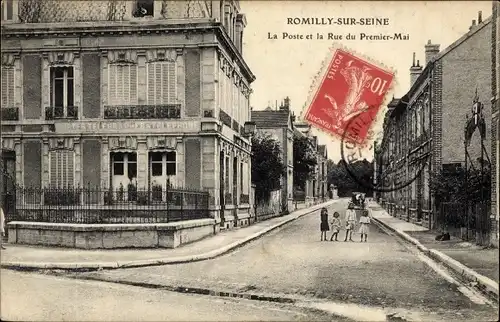 Ak Romilly sur Seine Aube, La Poste, Rue du Premier-Mai