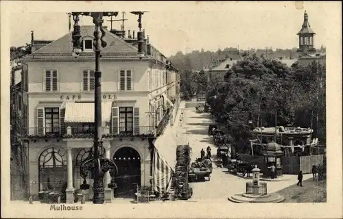 Ak Mulhouse Mulhouse Alsace Haut Rhin, Straßenpartie mit Cafe