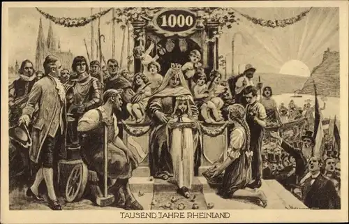 Künstler Ak Tausend Jahre Rheinland 1924, Kölner Dom, Loreleyfelsen