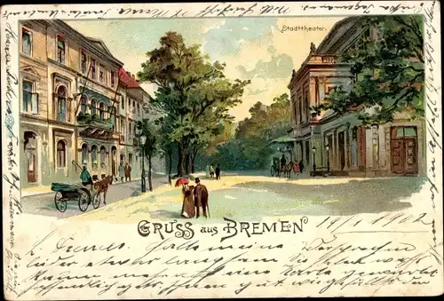 Litho Hansestadt Bremen, Stadttheater, Kutsche