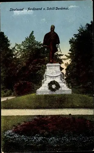 Ak Stralsund in Mecklenburg Vorpommern, Ferdinand v. Schill Denkmal